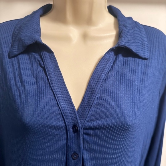 Violet & Roses Blue Ribbed Long Sleeve Bodysuit 1X - Picture 5 of 12